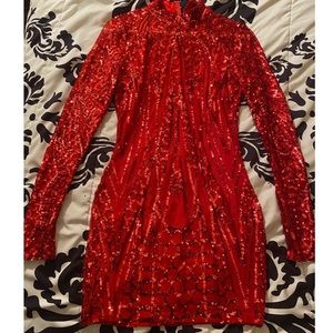 Red sequin mesh dress